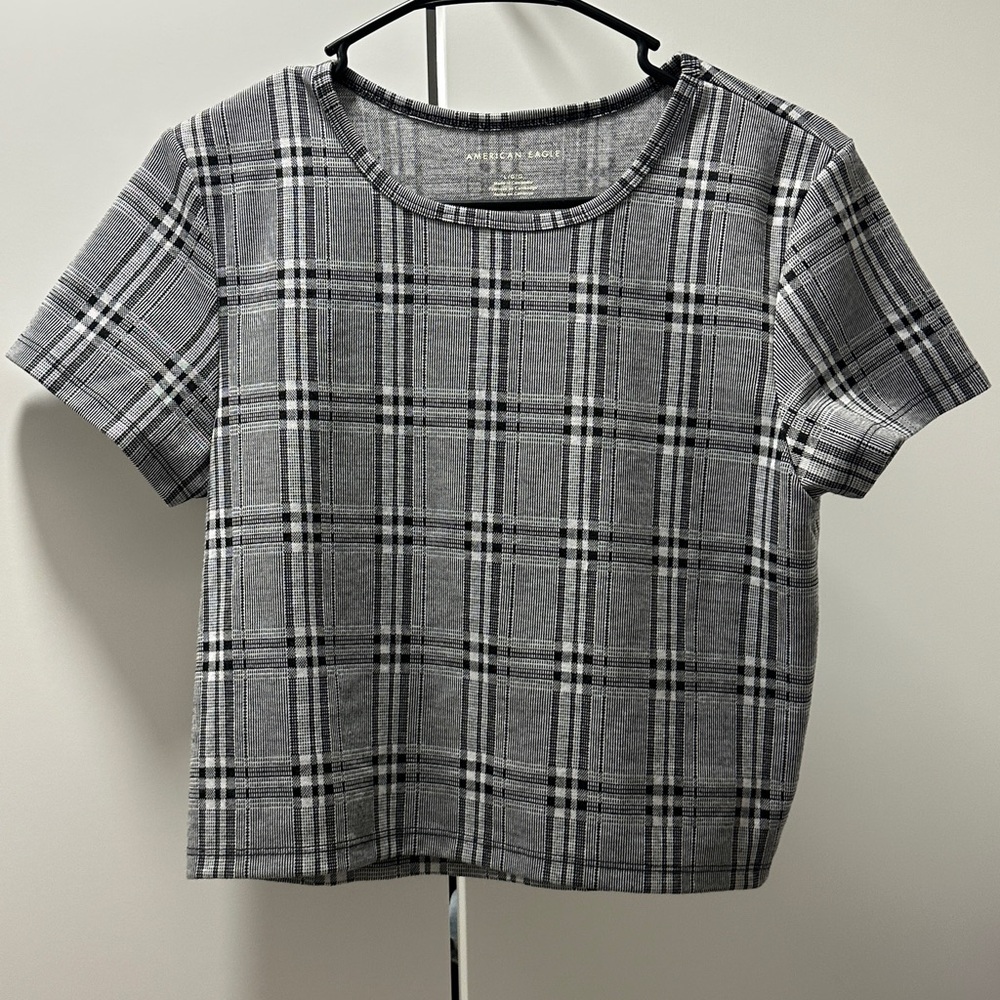 American Eagle Outfitters Black and White Plaid Top